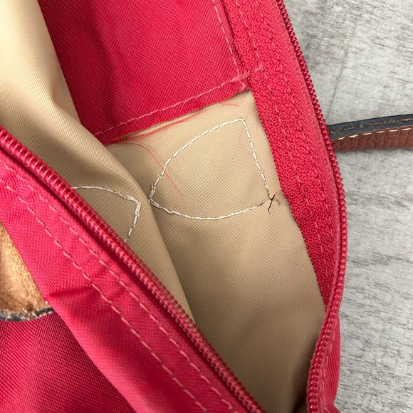 Longchamp Le Pliage Small Satchel Bag – Red/Leather Trim - Picture 5 of 8